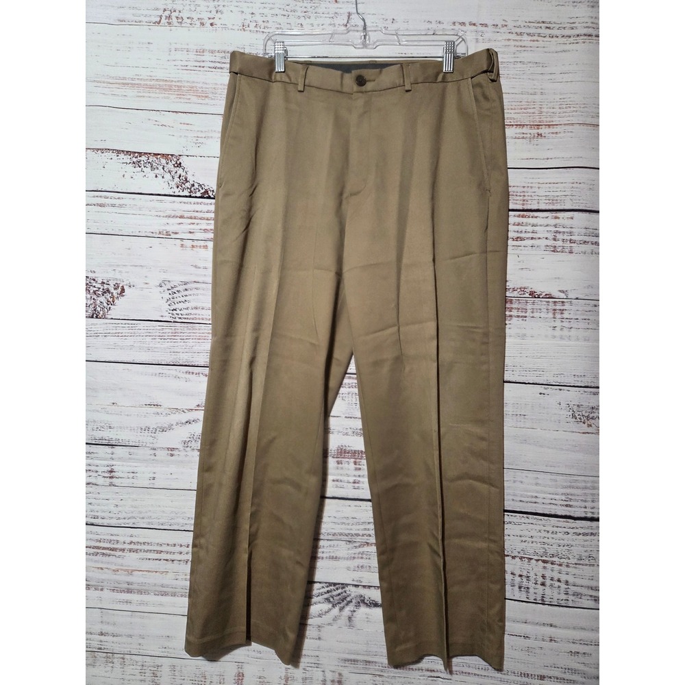 Haggar Mens Classic Fit Premium No Iron Khaki Pants Tan 36x29 Expandable Waist